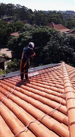 Solar panel cleaning in progress